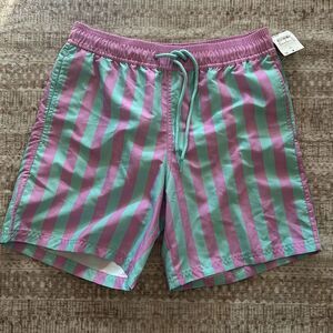 Mad engine Men’s Size Small Blue and pink Striped Swim trunks NWT